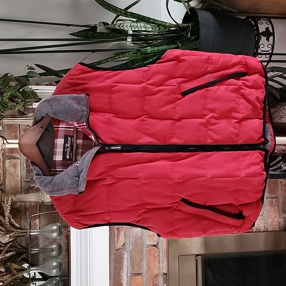 Woolrich Mens Duck Down Fleece Lined Insulated ZipUp Quilted Puffer Vest Red Lg